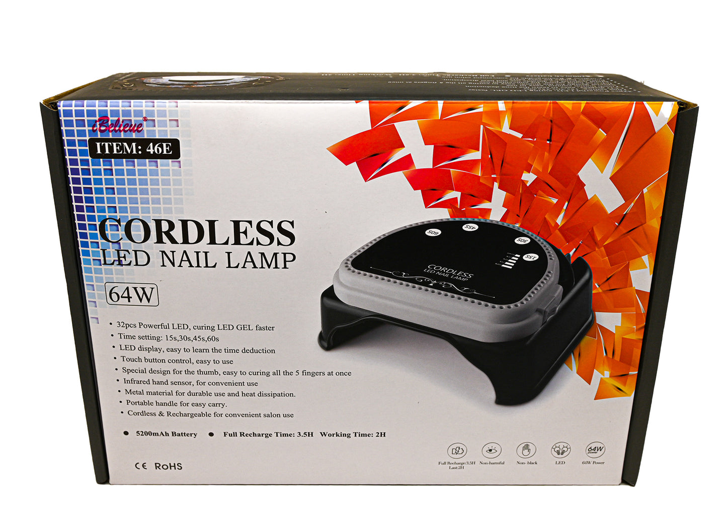 iBelieve Cordless LED Nail Lamp 64W